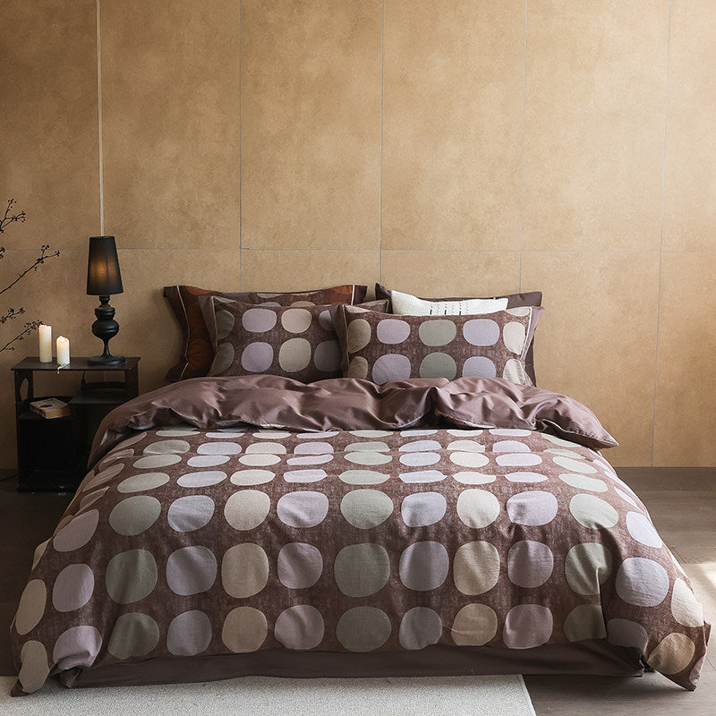 Reversible Geometric Dot Cotton-Linen Duvet Cover Set with Deep-Pocket Shams