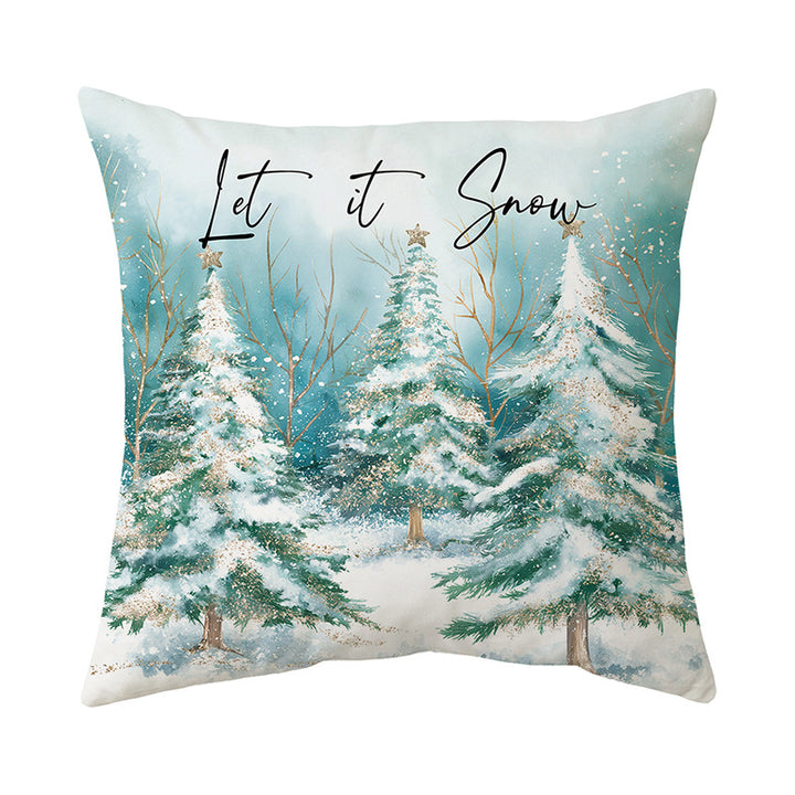 Decorative Linen-Texture Square Throw Pillow Cover with Winter Deer Forest Print