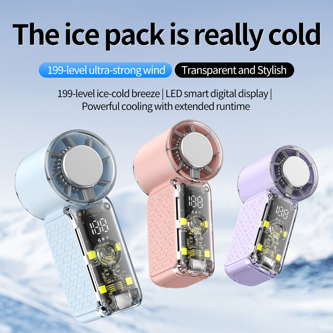 Unisex nan portable handheld transparent cooling fan with smart LED display and adjustable high-speed airflow Stornfield