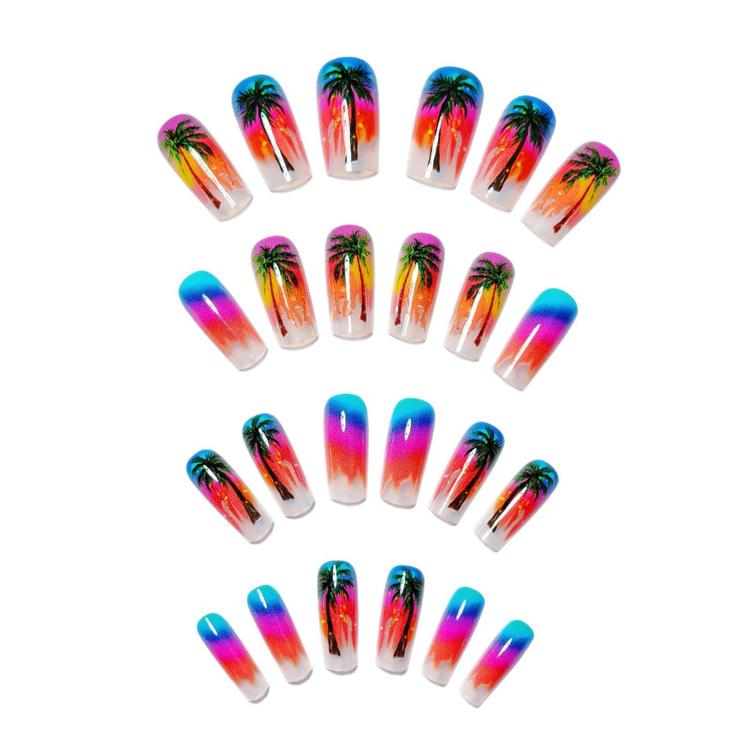 Artificial nails with tropical palm and sunset design Stornfield