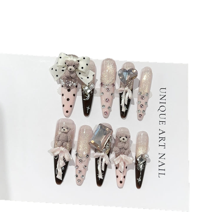 Themed Bear-Inspired Press-On Nail Art Set
