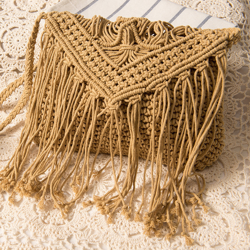 Macrame Handbag with Fringes and Adjustable Shoulder Strap Stornfield