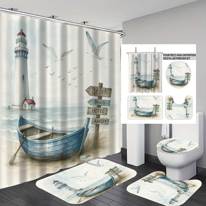 Coastal Lighthouse-Themed Four-Piece Bathroom Set Stornfield