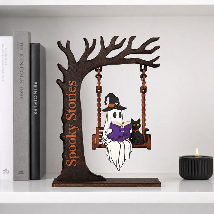 Whimsical Halloween Ghost and Cat Decoration Stornfield