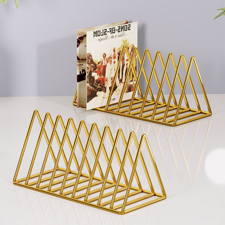 Triangular Metal Wire Record & Book Organizer Rack
