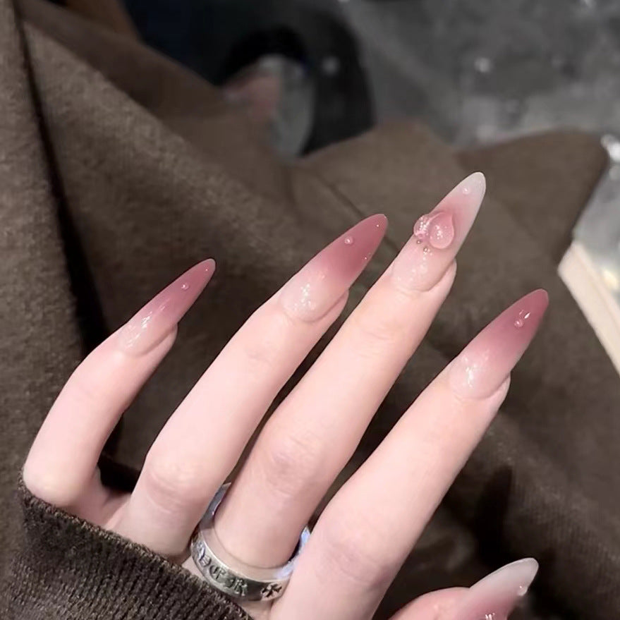 Elegant Press-On Almond Nail Set with Heart Detail Stornfield