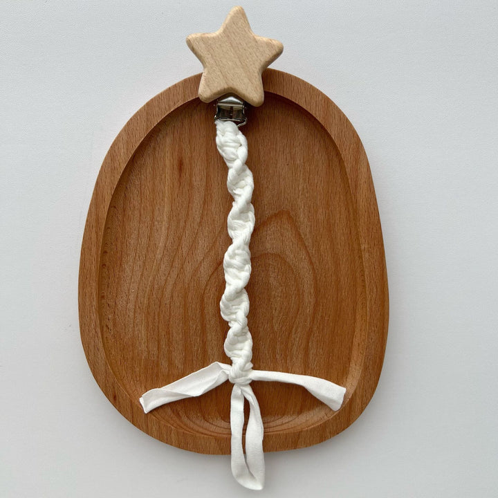 Braided Cotton Pacifier and Teether Clip with Wooden Star Clamp