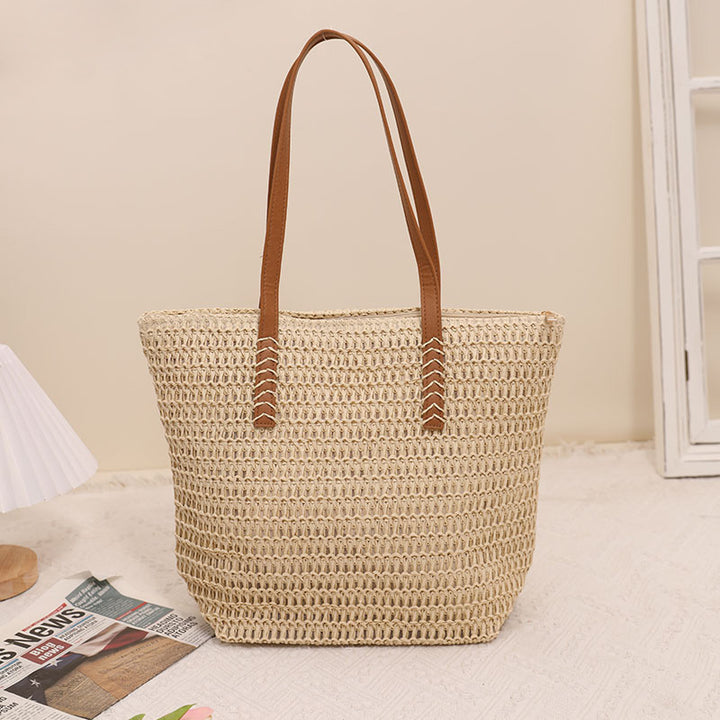 Giant Tote Bag Made of Woven Raffia with Leather Handles Stornfield
