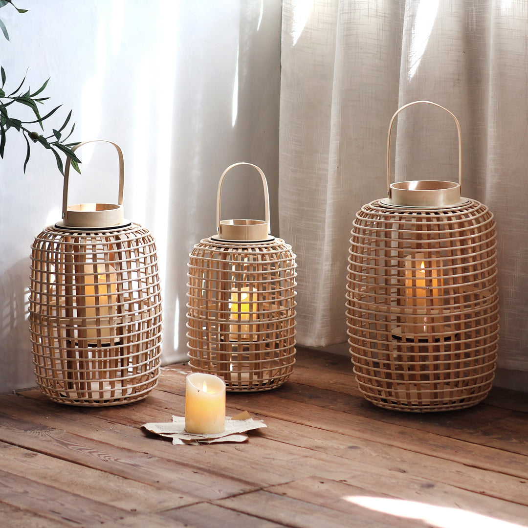 Rustic lantern made of woven material Stornfield