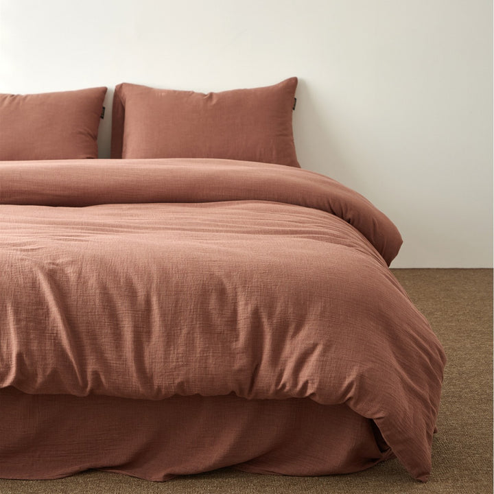 Stonewashed Linen-Blend Duvet Cover Set with Deep-Pocket Skirt & Envelope Shams