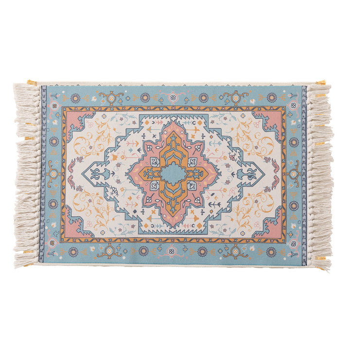Woven oriental carpet runner with fringes and intricate medallion pattern Stornfield