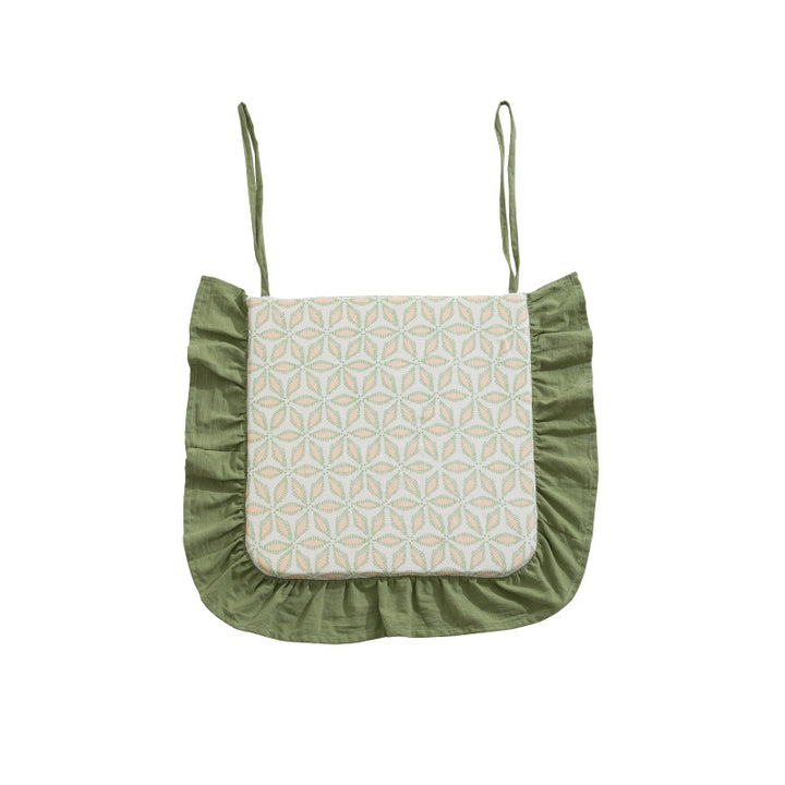 Padded chair cushion with ties, ruffled edge and embroidered hole pattern look Stornfield