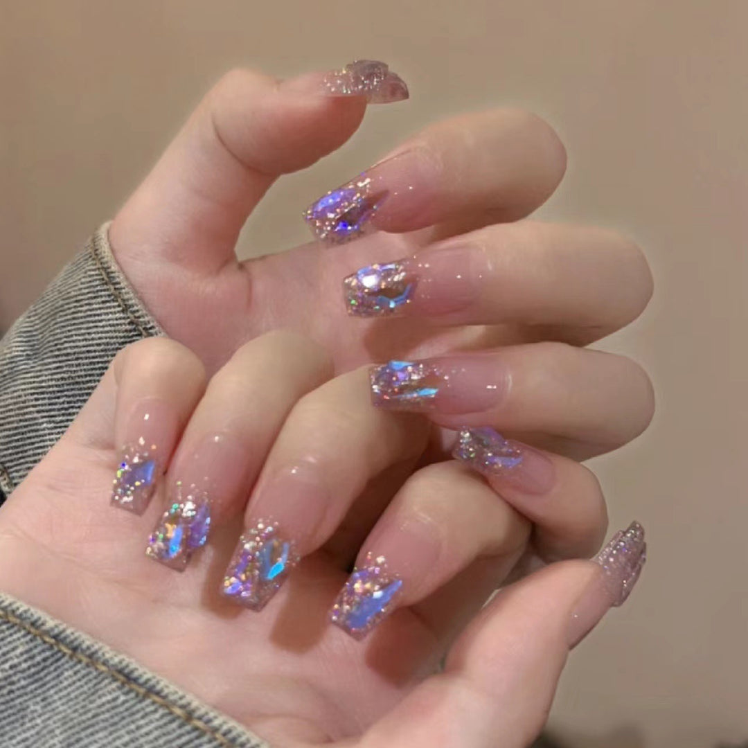 Artificial nail set with glamorous glitter accents and elegant elements Stornfield