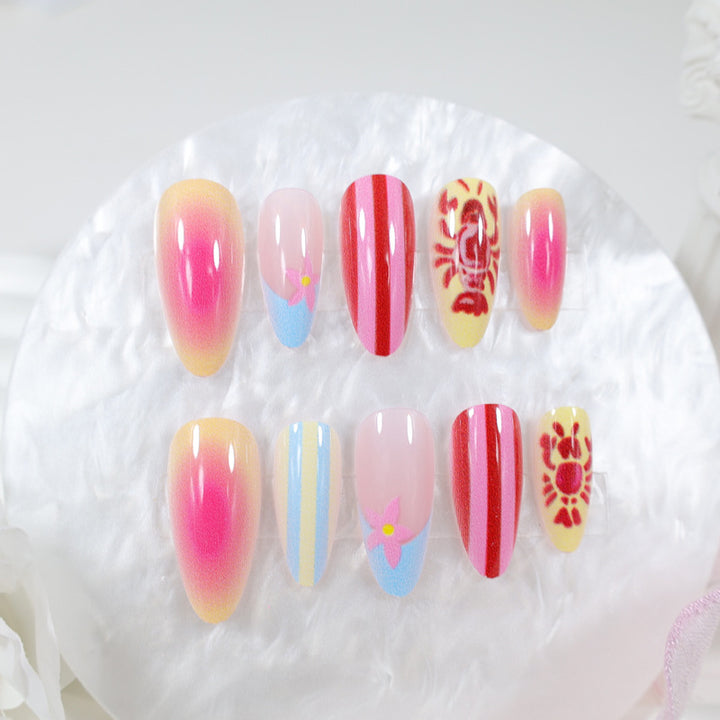 Acrylic nail set with floral pattern and creative designs Stornfield