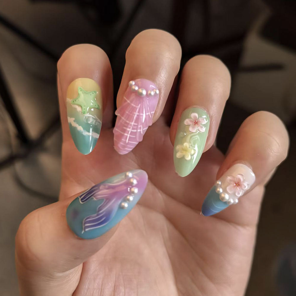 Artistic Ocean-Themed Press-On Nail Set Stornfield
