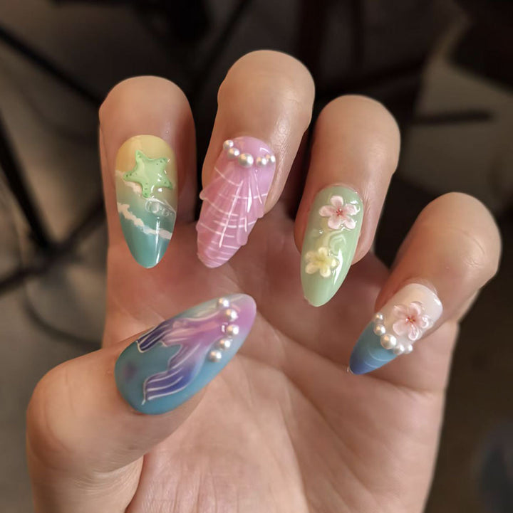 Artistic Ocean-Themed Press-On Nail Set Stornfield