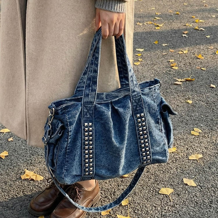 Distressed Denim Weekender Bag