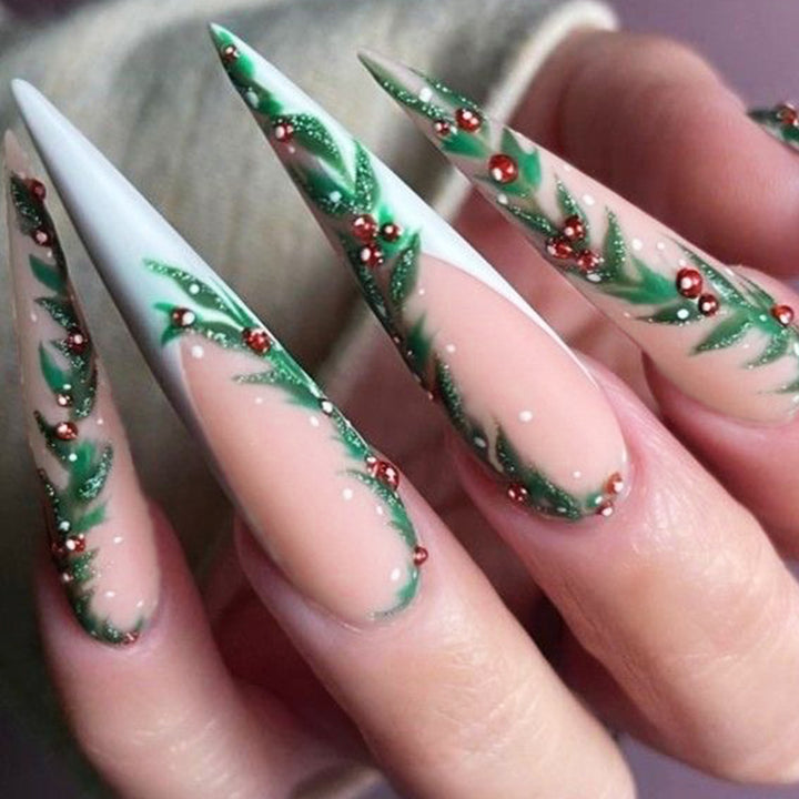 Premium Stiletto Press-On Nails with Holiday-Themed Design Stornfield