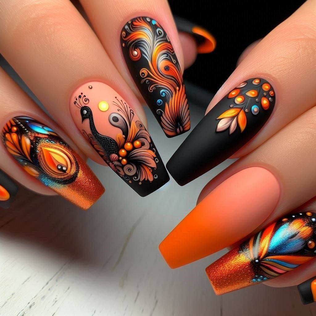 Creative Nail Art Set with Colorful Feather Designs Stornfield