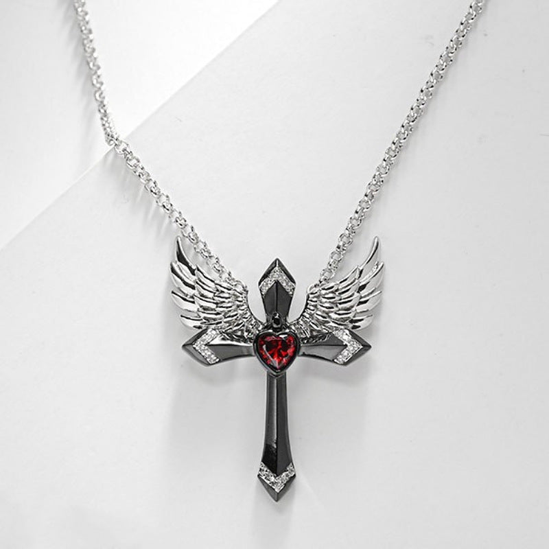 Gothic Angel Wing Cross Pendant Necklace Stornfield