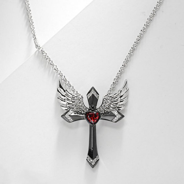 Gothic Angel Wing Cross Pendant Necklace Stornfield