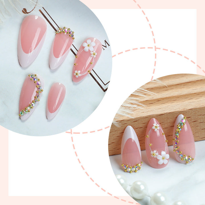 Elegant Floral Embellished Press-On Nails Stornfield