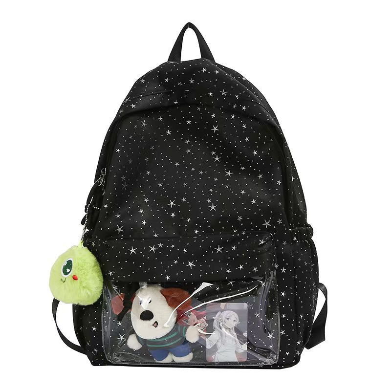 Backpack with Transparent Front Pocket and Cozy Stornfield Motif