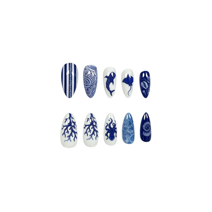 Artistic Ocean-Themed Nail Art Extensions Stornfield