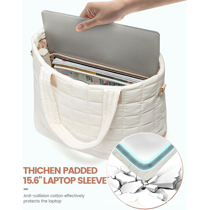 Fashionable quilted tote bag with removable cosmetic pouch Stornfield