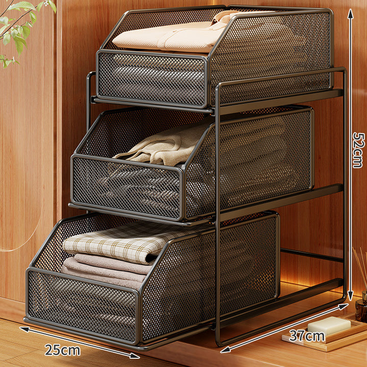 Double-Tier Sliding Wire Mesh Closet Drawer Organizer with Raised Frame