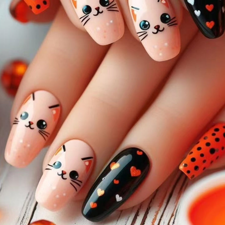 Playful Cat-Themed Press-On Nails Stornfield