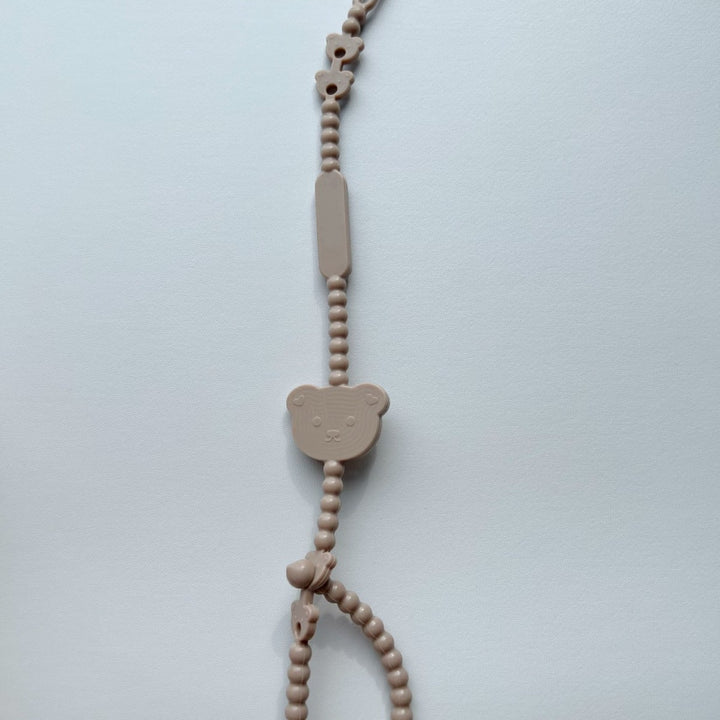 Silicone Beaded Pacifier Lanyard with Bear Teether and Quick-Release Safety Clip