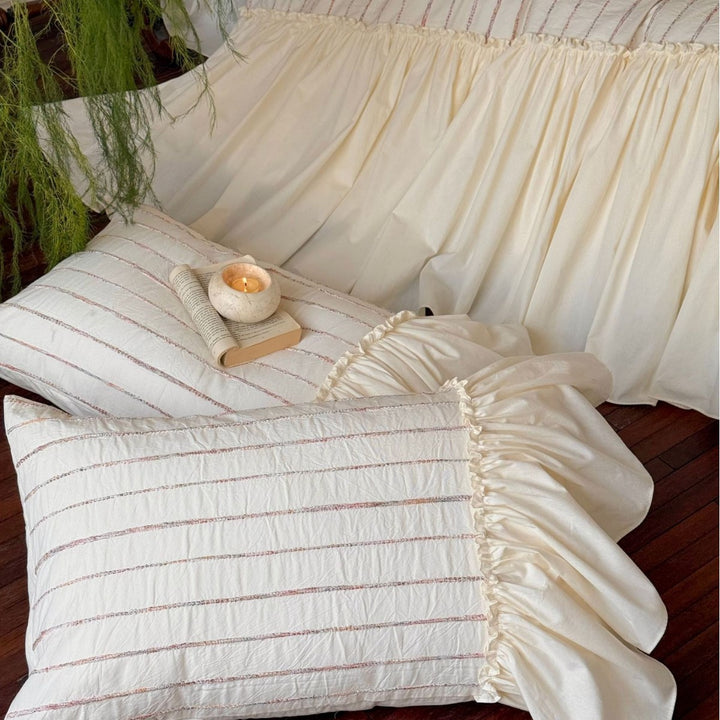 Ruffled Gathered Duvet Cover Set with Pleated Accent Pillowcases and Skirted Hem