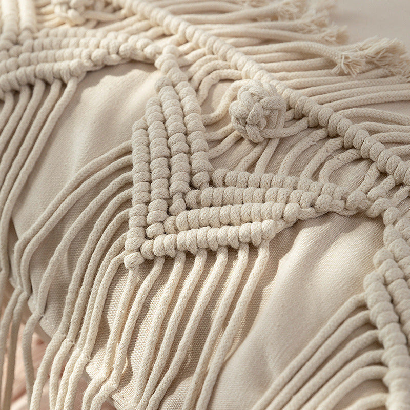 Macrame Front Cushion with Hand-Knotted Fringe Trim