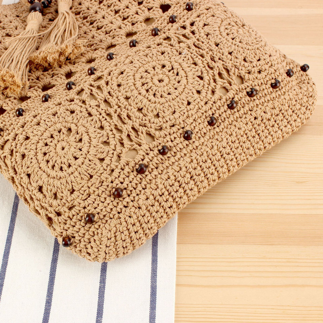Handmade Macramé Tote Bag with Floral Crochet Work Stornfield