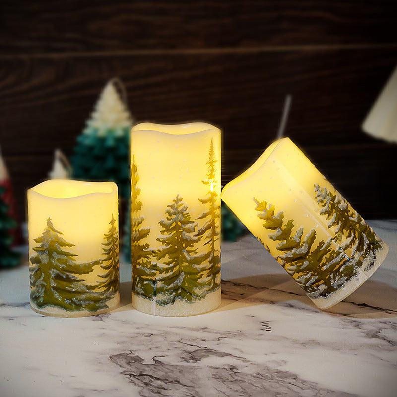 Hand-Painted Pine Forest Textured Pillar Candle for Tabletop Decor