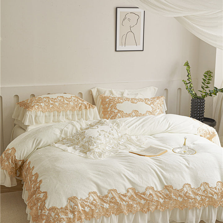 Luxury bedding set with lace trim and ruffle