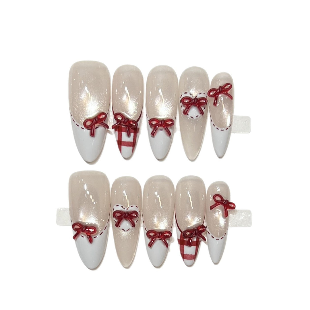 Decorative Stiletto Press-On Nail Set with Bow Accents Stornfield