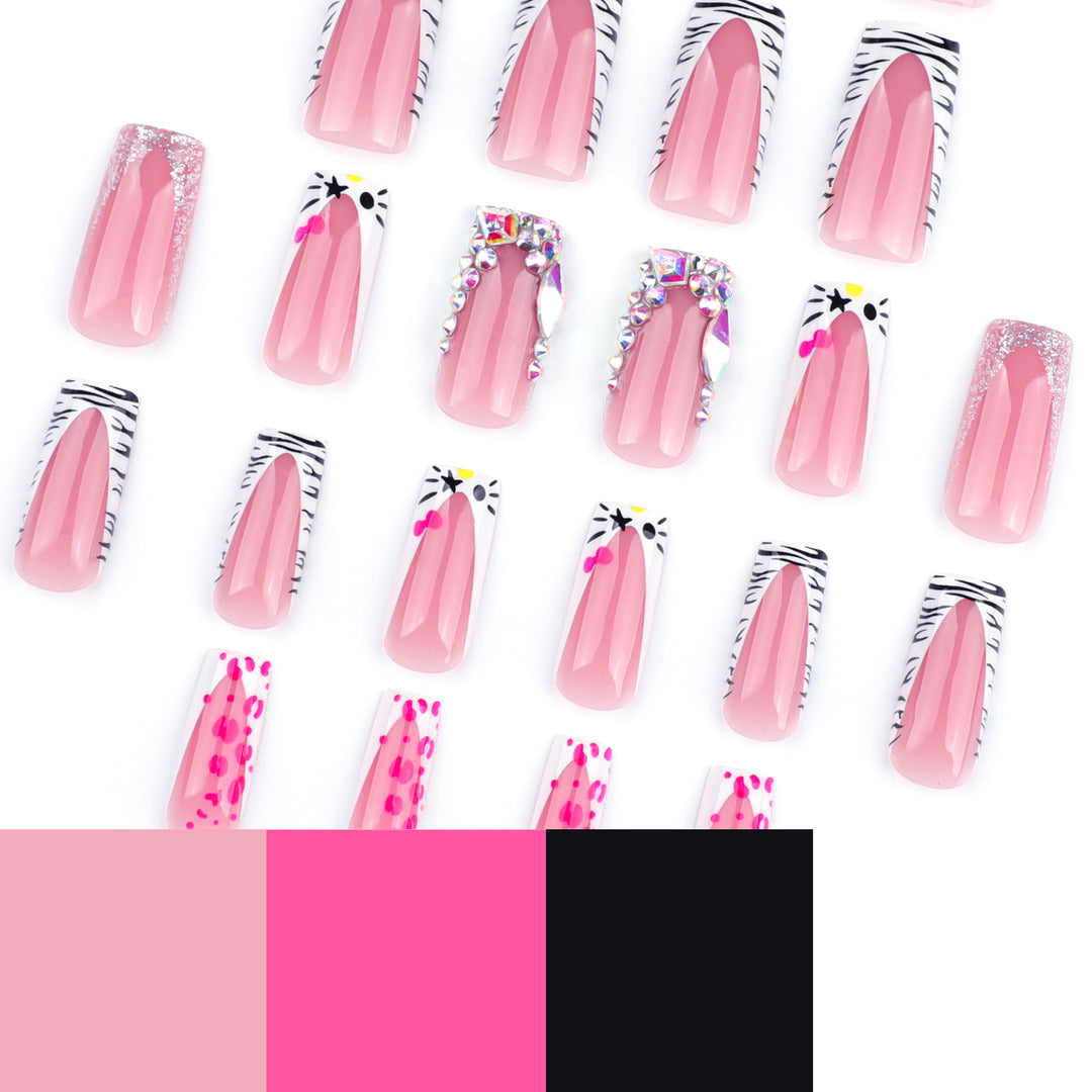 Artistic Nail Art with Animal Motif and Rhinestone Decorations Stornfield