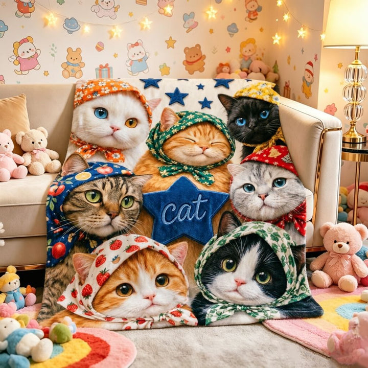Playful Cat-Themed Fleece Throw Blanket