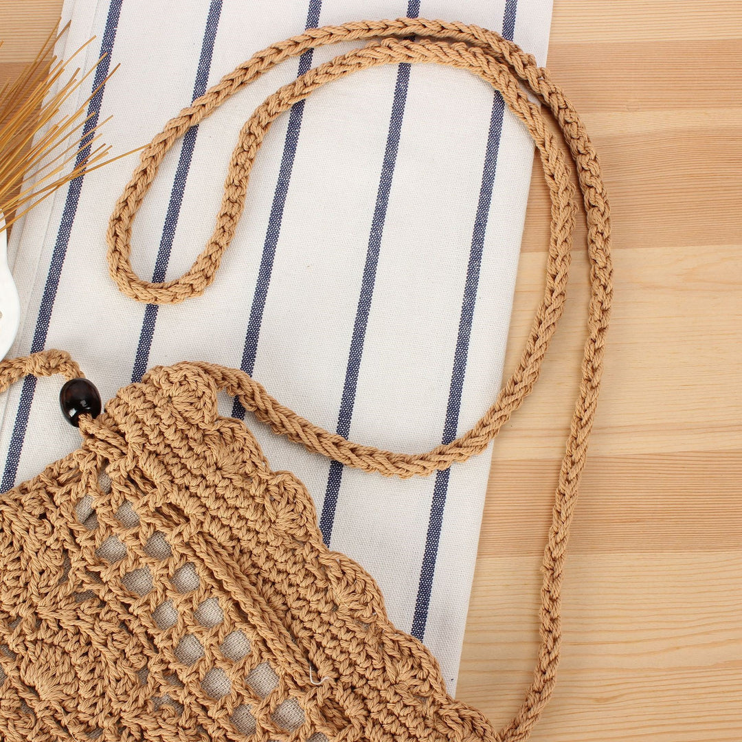 Handmade macrame shoulder bag with ruffled trim Stornfield