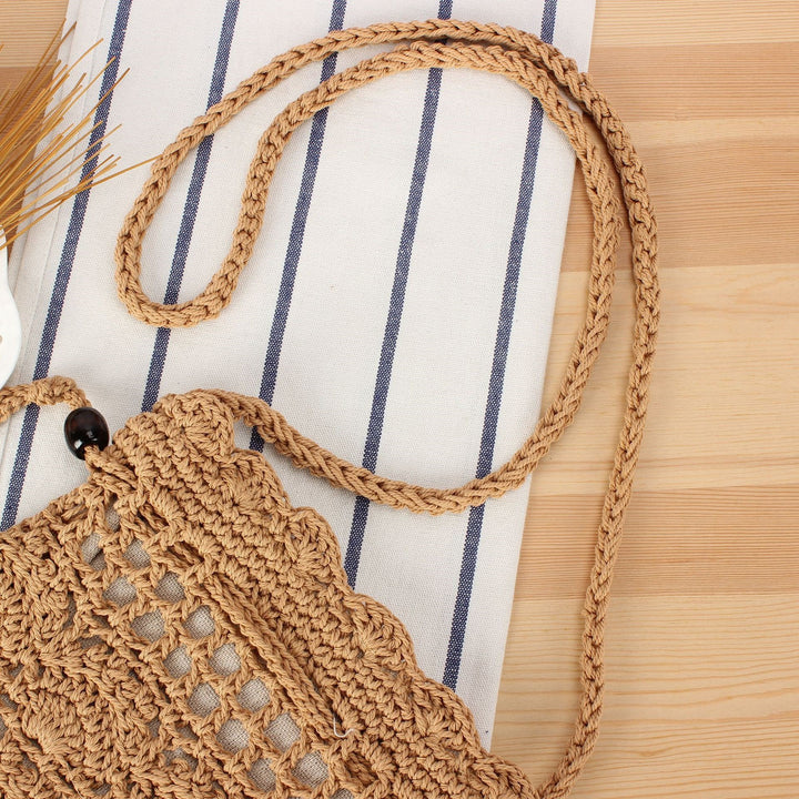 Handmade macrame shoulder bag with ruffled trim Stornfield