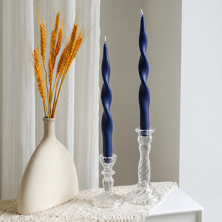 Hand-Poured Sculptural Wave Taper Candle Set with Crystal Glass Holders
