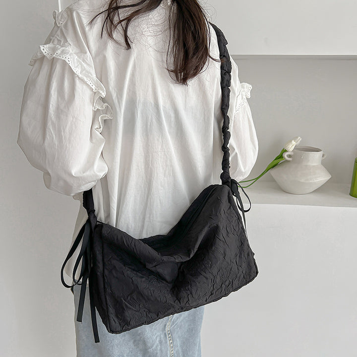 Crinkled Fabric Slouchy Shoulder Bag