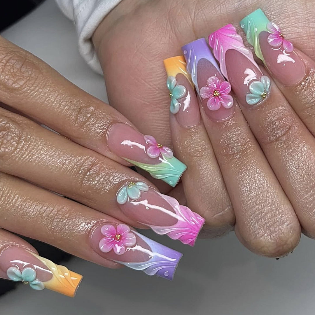 Floral-Inspired Acrylic Nail Art Extensions Stornfield
