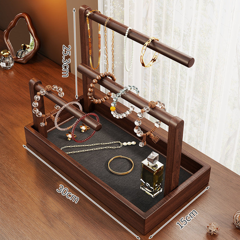 Tiered Wooden Necklace and Bracelet Organizer with Storage Tray