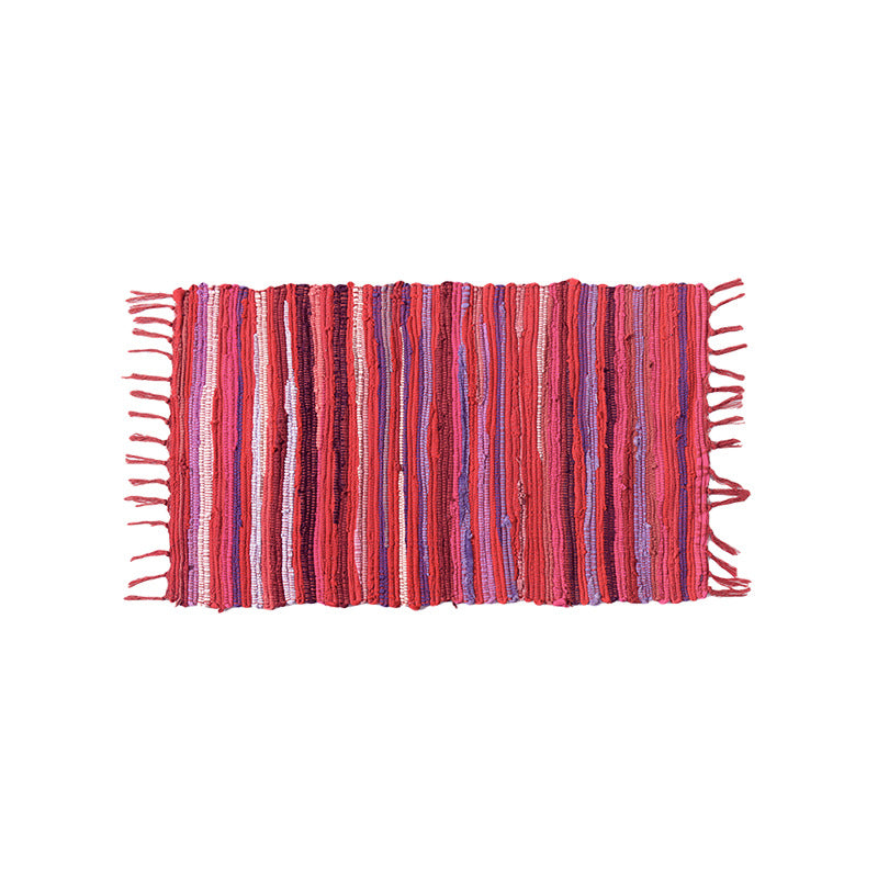 Handwoven cotton runner with colorful stripes and fringes Stornfield