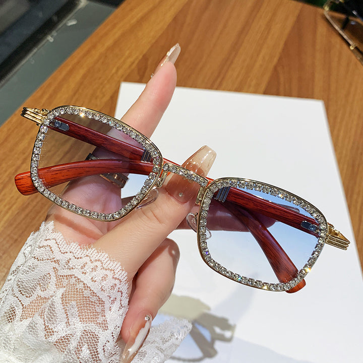 Women’s sunglasses with rhinestone-accented frame and modern wood design Stornfield