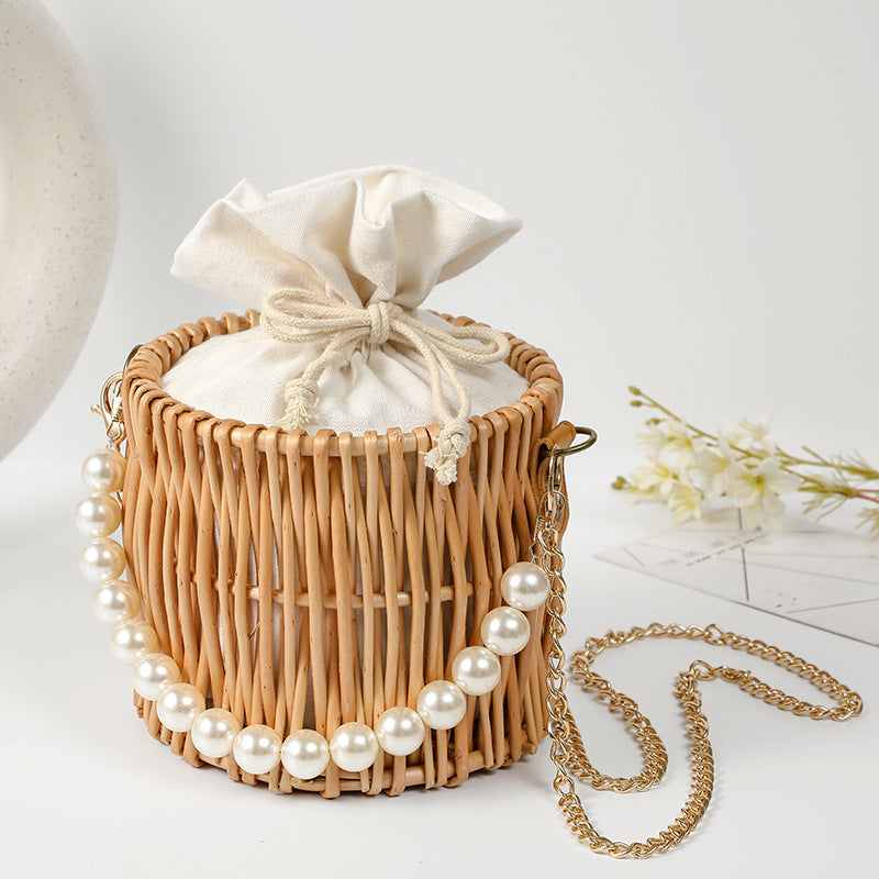 Women handcrafted basket bag with pearl chain Stornfield