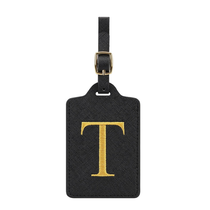 embroidered initial monogram leather luggage tag with adjustable buckle strap Stornfield